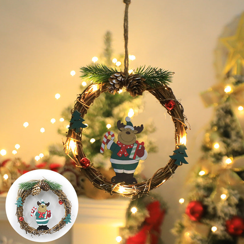 Christmas Wreath Old Man Snowman Show Window Decoration Lighting Chain