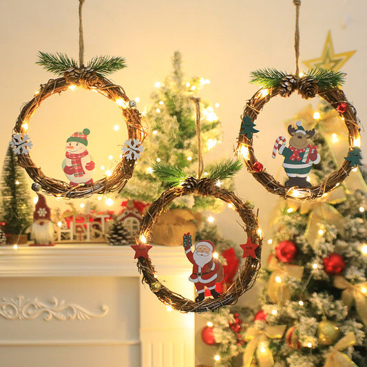 Christmas Wreath Old Man Snowman Show Window Decoration Lighting Chain